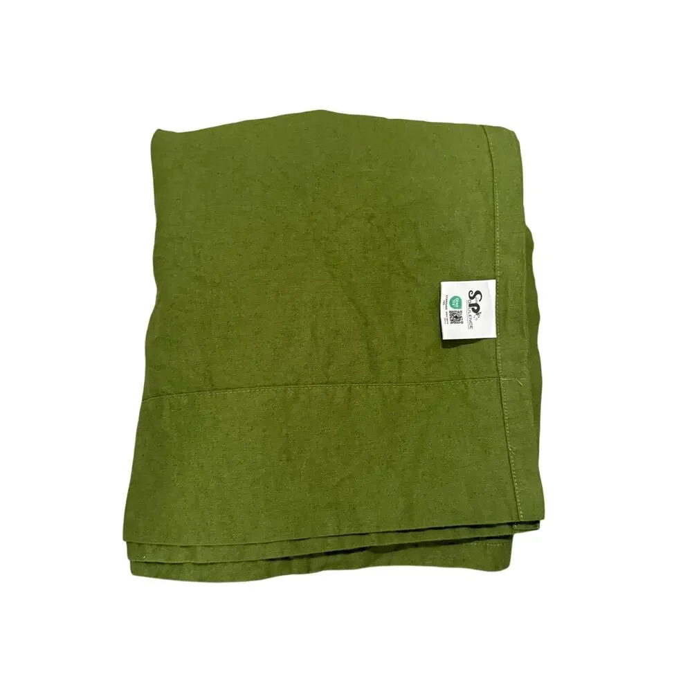 Simply Opulence Queen Linen Cotton Flat Sheet Olive Green 1 Piece Bedding